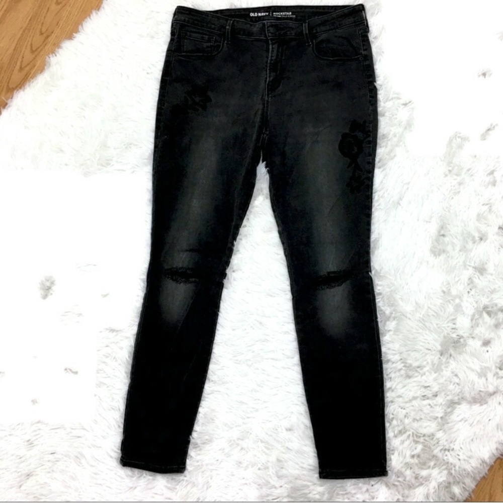 5 for $25. Old Navy Rock Star Charcoal Black Distressed Ripped Jeans Size 10